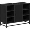Image de vidaXL - Badkamerkast - met - plank - Zwart - Eiken - 80 - x - 33 - x - 60 - cm - Bewerkt - hout