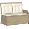 Image de vidaXL - Tuinbank - met - kussen - Zwart - en - Crème - Wit - poly - rattan