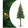 Image de vidaXL - Slanke - Kerstboom - Groen - 150 - cm - PVC - en - massief - dennenhout