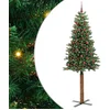 Image de vidaXL - Slanke - Kerstboom - Groen - 210 - cm - PVC - en - massief - dennenhout