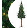 Image de vidaXL - Slanke - Kerstboom - Groen - 210 - cm - PVC - en - massief - dennenhout