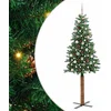 Image de vidaXL - Slanke - Kerstboom - Groen - 210 - cm - PVC - en - massief - dennenhout