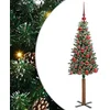 Image de vidaXL - Slanke - Kerstboom - Groen - 150 - cm - PVC - en - massief - dennenhout
