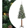 Image de vidaXL - Slanke - Kerstboom - Groen - 150 - cm - PVC - en - massief - dennenhout