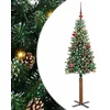 Image de vidaXL - Slanke - Kerstboom - Groen - 150 - cm - PVC - en - massief - dennenhout