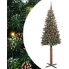 Image de vidaXL - Slanke - Kerstboom - Groen - 180 - cm - PVC - en - massief - dennenhout