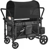 Image de Wagon kinderwagen voor 4 kinderen, opvouwbare push-pull-vierlingwagen met verstelbare handgreep, veiligheidsgordel en afneembare kap, draagvermogen 140 kg, donkergrijs en zwart