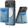 Image de Casemania Hoesje Geschikt voor Apple iPhone 17 Pro Max - Aqua Blue - Geschikt voor MagSafe - Back Cover met Afneembare Magnetische Pasjeshouder met Standaard - Telefoonhoesje en Kaarthouder