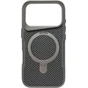 Image de Hoesje Geschikt voor Apple iPhone 17 Pro Max - Zilver - Geschikt voor MagSafe - Luxe Casemania Carbon Back Cover met Kickstand Ring en Verhoogde Camera Veiligheidsranden