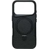 Image de Hoesje Geschikt voor Apple iPhone 17 Pro Max - Zwart - Geschikt voor MagSafe - Luxe Casemania Carbon Back Cover met Kickstand Ring en Verhoogde Camera Veiligheidsranden