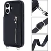 Image de Casemania Hoesje Geschikt voor Apple iPhone 17 - Zwart - Luxe Back Cover met Koord en Rits - Wallet Case met Pasjeshouder - Lanyard Telefoonhoes - Cord Case
