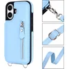 Image de Casemania Hoesje Geschikt voor Apple iPhone 17 - Licht Blauw - Luxe Back Cover met Koord en Rits - Wallet Case met Pasjeshouder - Lanyard Telefoonhoes - Cord Case