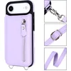 Image de Casemania Hoesje Geschikt voor Apple iPhone 17 Air - Paars - Luxe Back Cover met Koord en Rits - Wallet Case met Pasjeshouder - Lanyard Telefoonhoes - Cord Case