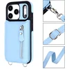 Image de Casemania Hoesje Geschikt voor Apple iPhone 17 Pro - Licht Blauw - Luxe Back Cover met Koord en Rits - Wallet Case met Pasjeshouder - Lanyard Telefoonhoes - Cord Case