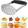 Image de TOVBMUP Keukenstamper - Aardappelstamper - Groentestamper - 17,5 x 11 cm - Ergonomisch antislip handvat - Roestvrij staal en kunststof - Geschikt voor vaatwasser - 6 mm en 9 mm perforatie
