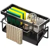 Image de GELLDG Gootsteenorganizer - Keuken sponsrek - met zelf-drainerende lade - Afneembaar handdoekrek - Geschikt voor keuken, badkamer - Zwart