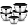 Image de GELLDG Mengkommen - 5-delige set - Roestvrij staal - Saladekommenset - Met afsluitdop - Inhoud: 4,1 l, 2,3 l, 1,3 l, 1,0 l en 0,6 l - Keukengerei - Stapelbaar - Vaatwasmachinebestendig