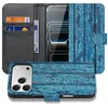 Image de Apple iPhone 17 Pro Book Case Afgebladderd Blauw Hout Met Pasjes