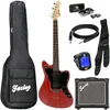 Image de Elektrische Gitaar Met Versterker - Complete Starterset - Voor Beginners - HH Elementen - Incl. Tas & Kabel - Red - Outlaw Series