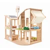 Image de PlanToys Houten Speelgoed Groen poppenhuis met meubels.