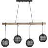 Image de Globo - hanglamp - Hermi II - zwart - hout metaal - grote eettafellamp - E27 - 14994-4H