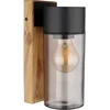 Image de Wandlamp Buitenlamp Terraslamp Moderne gevellamp houtlook, roestvrijstalen glas, zwarte rook, 1x E27, LxBxH 12,4x9x22,5 cm