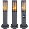 Image de Buiten staande lamp met bewegingsmelder Meerpaallamp Buiten staande lamp Tuinlampen antraciet IP44, roestvrij staal smoke-kleurig, 1x E27 fitting, DxH 7,6x45cm, set van 3