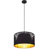 Image de LED hanglamp hanglamp zwart eettafel goudkleurig ronde woonkamerlamp, textiel metaal zwart, 1x E27 fitting, DxH 38x120 cm
