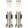 Image de Buiten staande lamp 2x fitting tuinlamp bolderlamp roestvrij staal terraslamp zilver, E27, DxH 8 x 45 cm, set van 2
