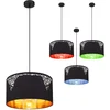 Image de LED hanglamp dimbaar met afstandsbediening hanglamp zwart eettafel goudkleurig ronde woonkamerlamp, RGB kleurverandering, textiel metaal zwart, 4W 470 lm warm wit, DxH 38x120 cm