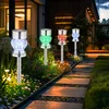 Image de Buitenverlichting solarlamp tuindecoratie RGB kleurverandering glazen kristallen plug-in lamp, roestvrij staal kunststof zwart, LED 5000K koud wit, H 35 cm, set van 4