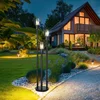 Image de Vloerlamp Outdoor vloerlamp Padlamp Retro raster Vloerlamp 3 vlammen, roestvrij staal metaal zwart, doorzichtig plastic, 3x E27, LxH 44x2x170 cm