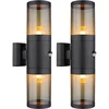 Image de Buitenlamp wandlamp met bewegingsmelder tuinlamp gevelverlichting, op en neer schijnwerper, roestvrij staal, zwarte rook, 2x E27, DxH 10,2x42 cm, set van 2