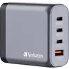 Image de Verbatim GNC-140 GaN Reislader 140 W 1x USB-A, 3x USB-C USB PD, QC 3.0, USB PD 3.1 Grijs GaN, Met adapter voor Europa, Met adapter voor Verenigd Koninkrijk,
