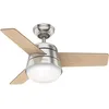 Image de HUNTER VENTILATOR FINLEY 91 cm Ventilateur de plafond intérieur avec éclairage/télécommande, boîtier : nickel brossé, 3 ailes réversibles en noyer noir et bois naturel, pour été/hiver, mod. 50643