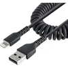 Image de StarTech.com Câble USB vers Lightning 1m - Certifié MFi - Adaptateur Noir, Gaine TPE - Cordon Chargeur iPhone Spiralé en Fibre Aramide Très Résistant (RUSB2ALT1MBC)