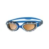 Image de Zoggs Predator Flex Lunettes de natation pour adulte, protection UV, sangles de lunettes confortables à réglage rapide, verres de natation anti-buée, bleu/gris/cuivre polarisé, coupe plus petite