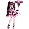 Image de Monster High Poupée Scary Sweet Birthday Draculaura en robe de fête rose avec accessoires à thème tels qu'une invitation, un ballon, un cadeau, des éventails et plus encore JBG74