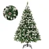Image de GIGALUMI Sapin de Noël artificiel avec effet neige 150 cm 760 pointes avec branches enneigées et pommes de pin avec support en métal
