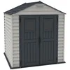 Image de Duramax StoreMax PLUS 7 x 7 (4.44 m²) Abri de jardin en plastique avec plancher en plastique robuste et fenêtres fixes sur les portes, structure de toit en métal robuste, Gris foncé/Adobe