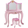Image de KidKraft Coiffeuse avec Miroir et Tabouret Princesse pour Enfants, Bureau avec Rangement, Table Enfant avec Chaise en Bois, Meubles de Chambre d'enfant, 76123