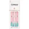 Image de KISS imPRESS Manucure à presser, goutte de rosée, carré de longueur moyenne, avec technologie PureFit, comprend un tampon de préparation, une mini lime, un bâton de cuticule et 30 faux ongles