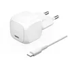 Image de Belkin BoostCharge Chargeur secteur compact 30 W (USB-C Power Delivery, recharge rapide pour Apple iPhone 16, Samsung Galaxy S25, iPad, AirPods, etc., câble USB-C vers C inclus, blanc)