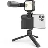 Image de DigiPower Vlogging Kit Follow Me avec lampe vidéo LED + microphone + poignée de caméra avec support de téléphone portable + mini trépied compatible avec smartphones TikTok, YouTube, streaming en