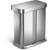 Image de simplehuman CW2025 poubelle de recyclage rectangulaire, avec réserve à sacs, poubelle de cuisine, tri selectif 2 bacs, double compartiments, acier inoxydable brossé, 58 litres (34/24)