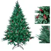 Image de himaly Sapin de Noël artificiel en PVC avec pommes de pin et baies, 1,5 m, avec support en métal, décoration de Noël pour intérieur et extérieur, vert