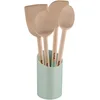 Image de Tefal Lot de 5 ustensiles de cuisine Natura : cuillère 28 cm, cuillère 29 cm, spatule lame 28 cm, spatule angulaire 29 cm et support, ustensiles de cuisine en bois certifié FSC, K270S5