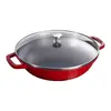 Image de STAUB Wok en Fonte avec Couvercle en Verre et Grille Amovible Inclus, 30 cm, 4,40 L, Cerise