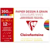 Image de Clairefontaine 96779C - Pochette Dessin Scolaire - 12 Feuilles Papier Dessin à Grain Couleurs Vives Assorties - A4 21x29,7 cm 160g - Idéal pour les Arts Plastiques