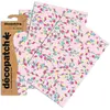 Image de Décopatch - Lot de 3 feuilles de papier rose pastel motif fleurs pastel 30 x 40 cm - A utiliser avec colle et vernis Décopach - Réf C747O - Rose